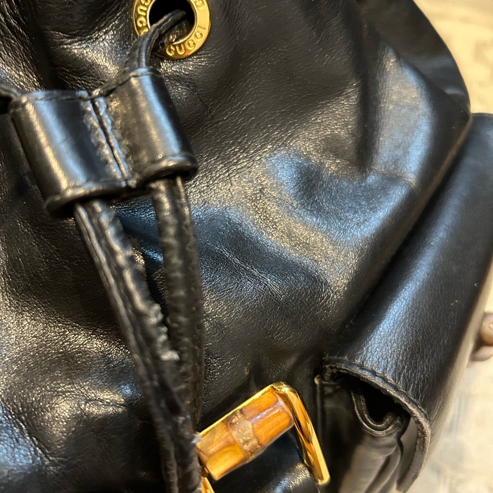 Gucci Black Leather Bamboo-Trim Backpack - Picture 8 of 9